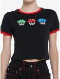Social Collision Gamer Skull Mushroom Girls Ringer Crop T-Shirt, RED, hi-res