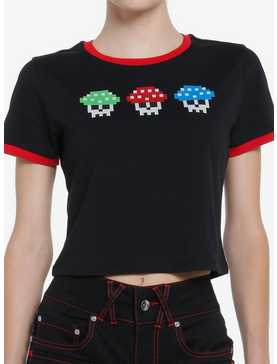 Social Collision Gamer Skull Mushroom Girls Ringer Crop T-Shirt, , hi-res