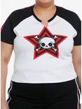 Social Collision Skull Stripe Girls Raglan Crop T-Shirt Plus Size, BLACK, hi-res
