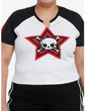 Social Collision Skull Stripe Girls Raglan Crop T-Shirt Plus Size, , hi-res