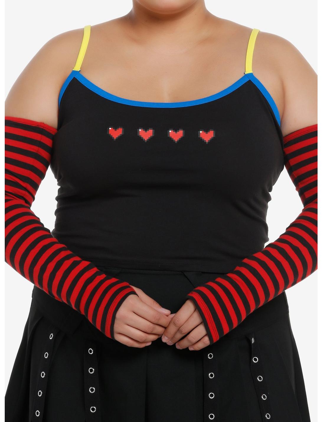 Social Collision Hearts Girls Cami With Arm Warmers Plus Size, BLACK, hi-res