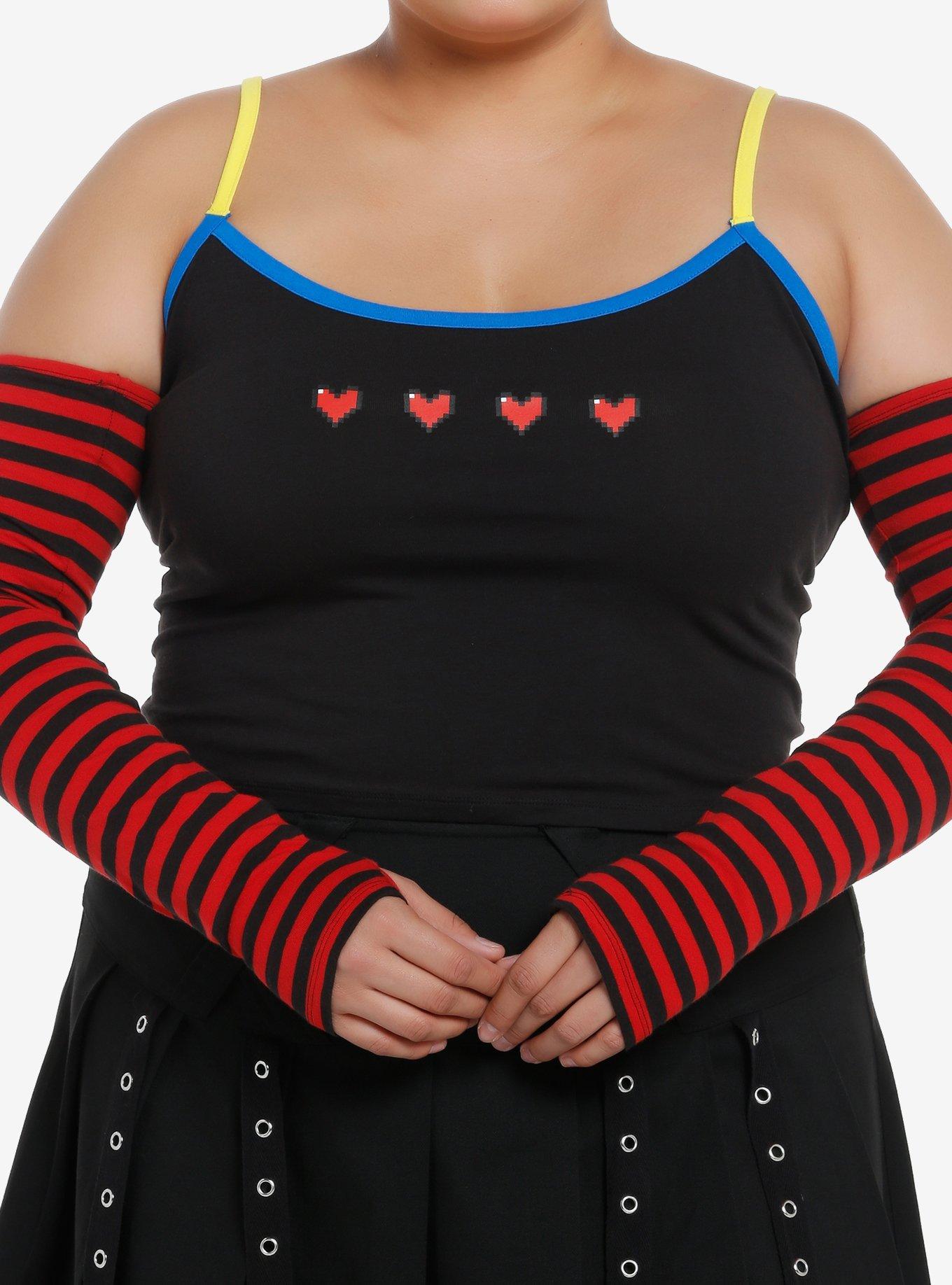 Social Collision Hearts Girls Cami With Arm Warmers Plus Size, BLACK, hi-res