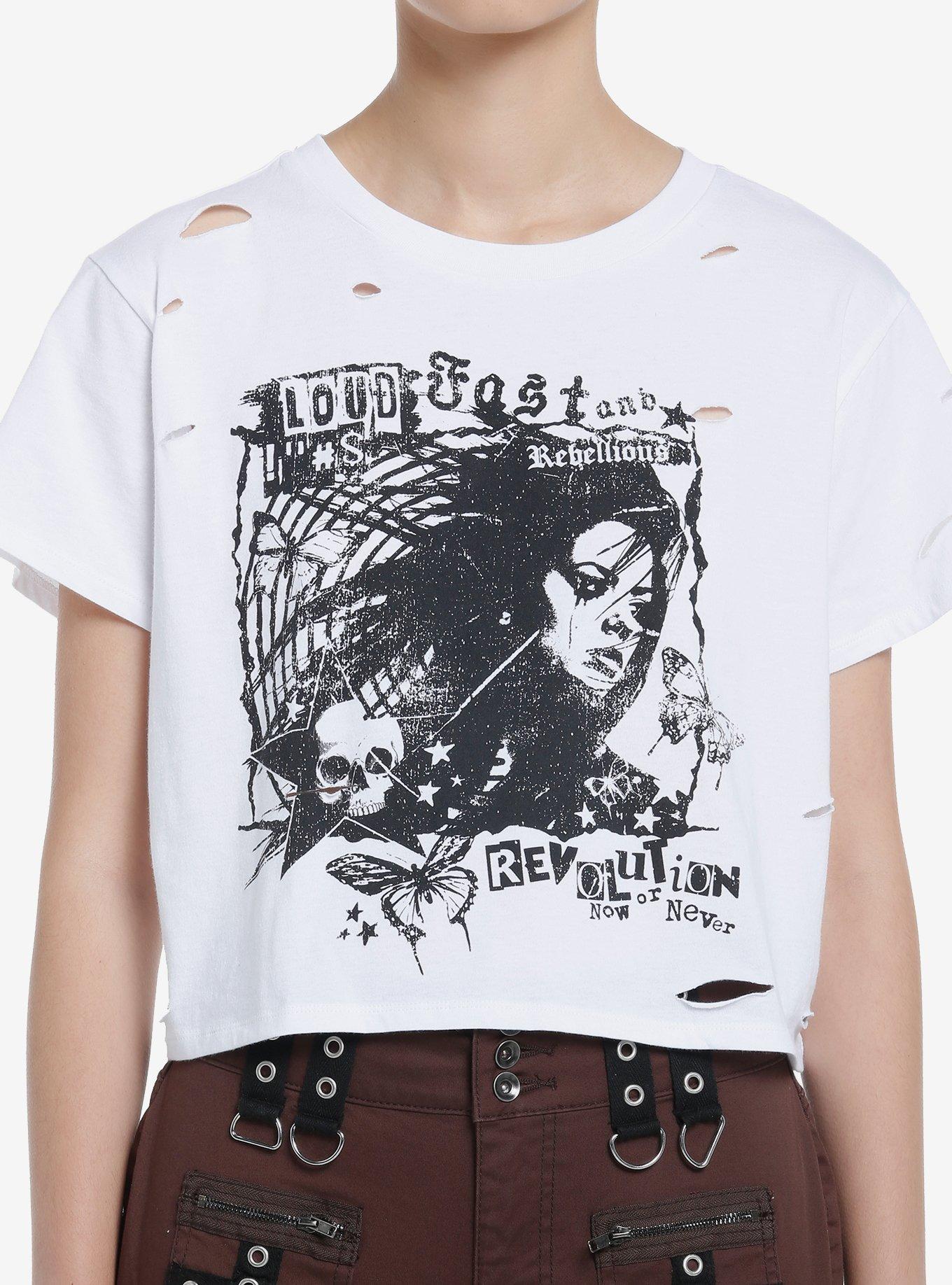 Social Collision Loud Fast & Rebellious Girls Crop T-Shirt, BLACK, hi-res