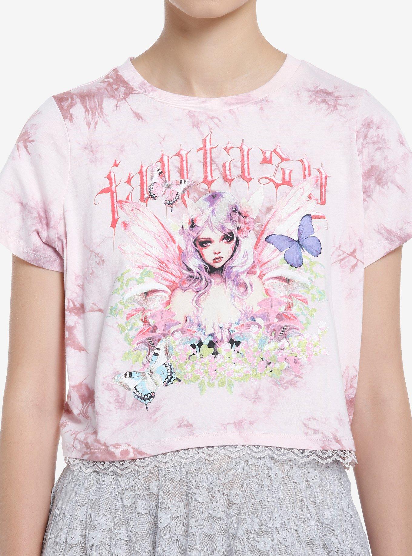 Thorn & Fable Fantasy Fairy Lace Tie-Dye Crop Girls T-Shirt, PURPLE, hi-res