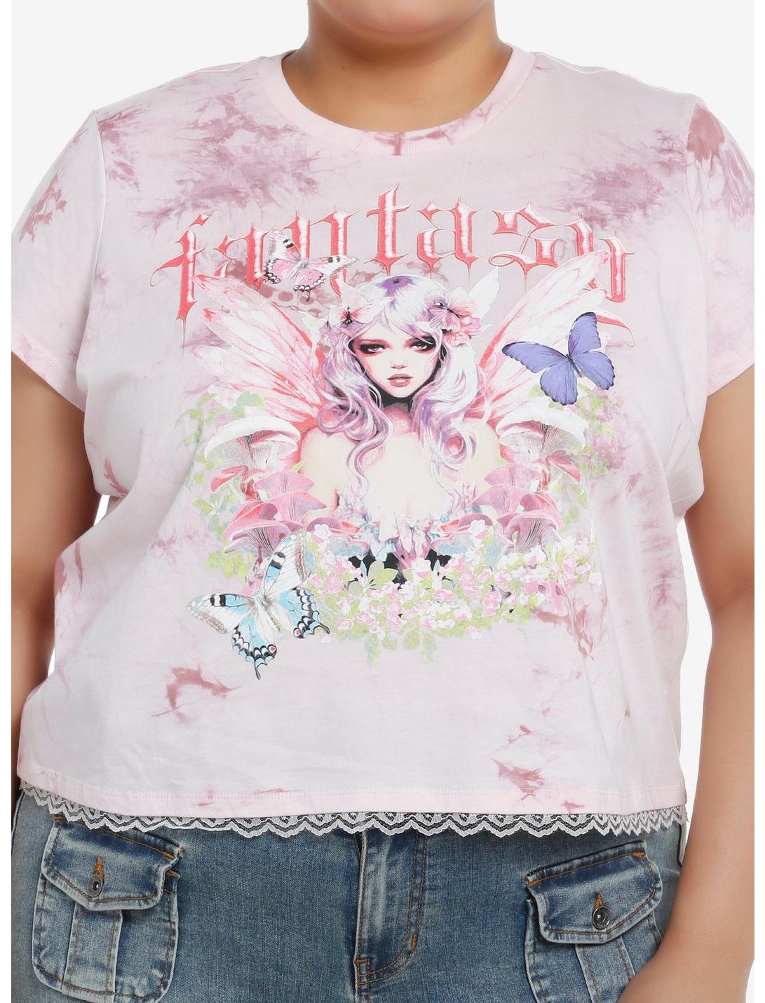 Thorn & Fable Fantasy Fairy Lace Tie-Dye Crop Girls T-Shirt Plus Size, PURPLE, hi-res