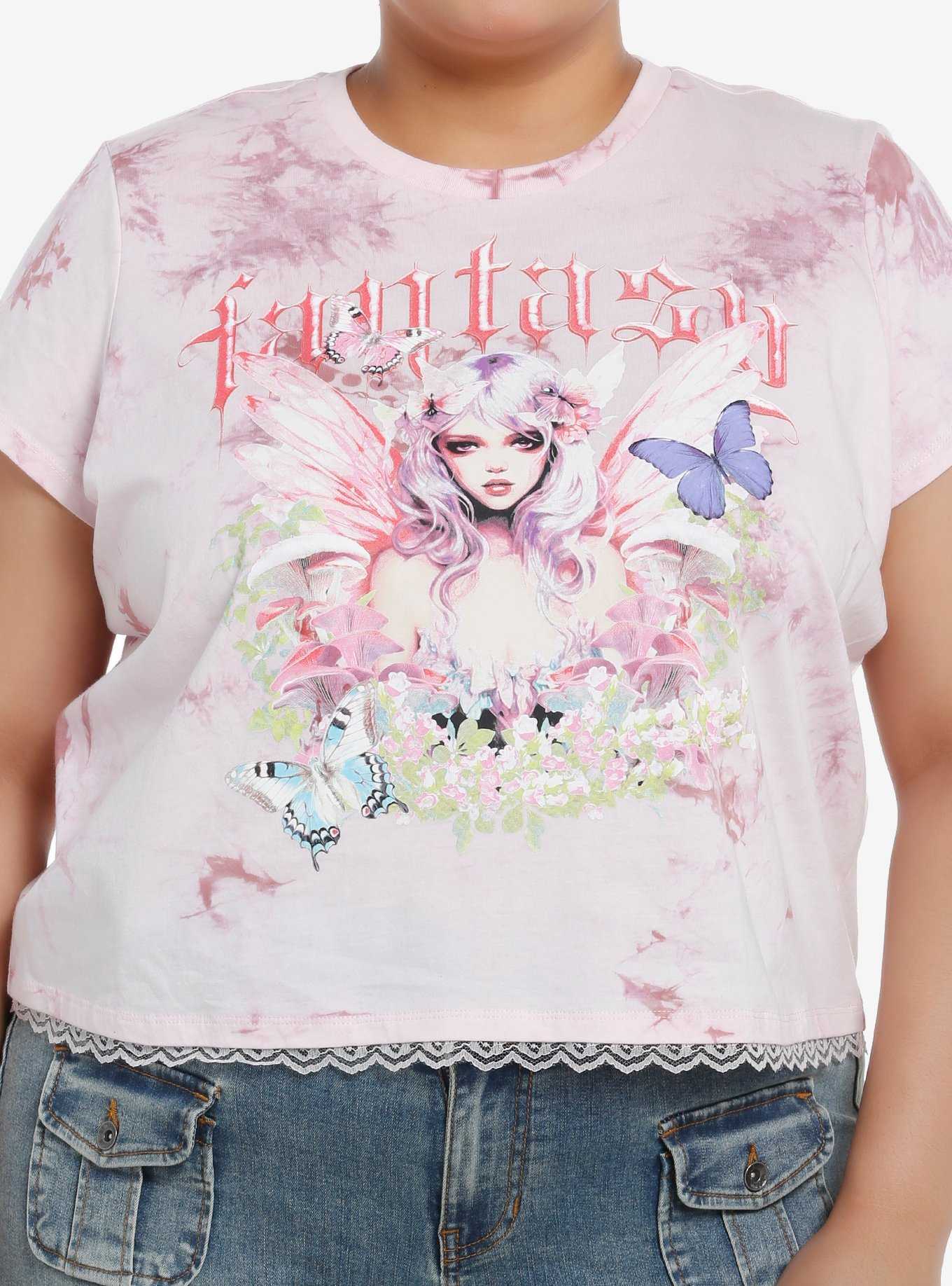 Thorn & Fable Fantasy Fairy Lace Tie-Dye Crop Girls T-Shirt Plus Size, , hi-res