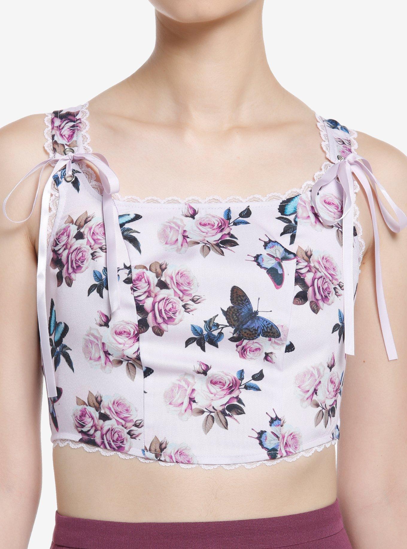 Thorn & Fable Butterfly Ribbon Girls Crop Corset, BLUE, hi-res