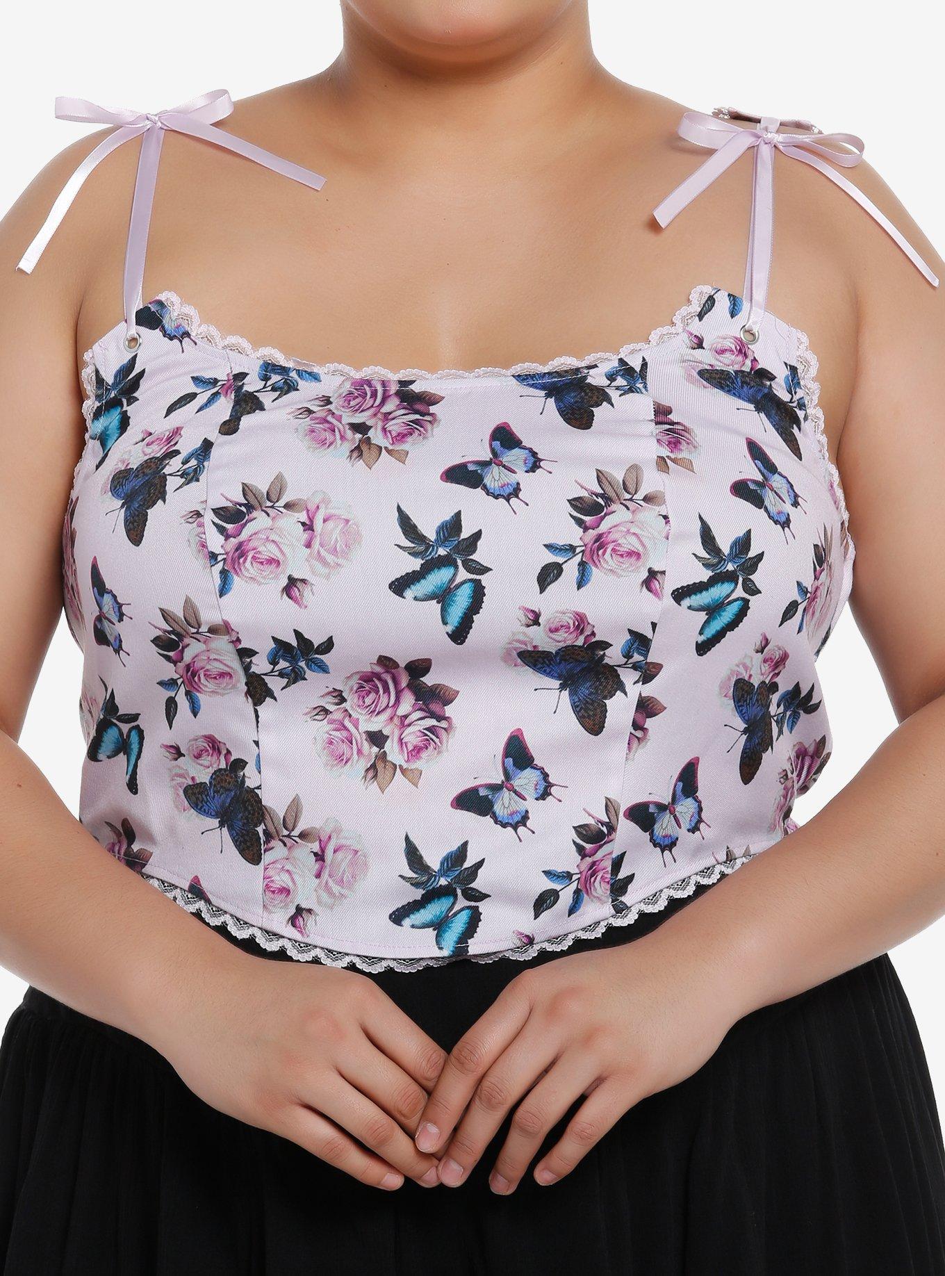 Thorn & Fable Butterfly Ribbon Girls Crop Corset Plus Size, , hi-res