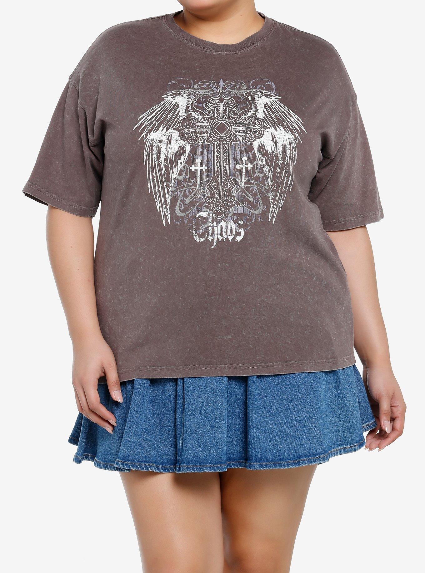 Social Collision Chaos Wings Mineral Wash Girls T-Shirt Plus Size, BLUE, hi-res