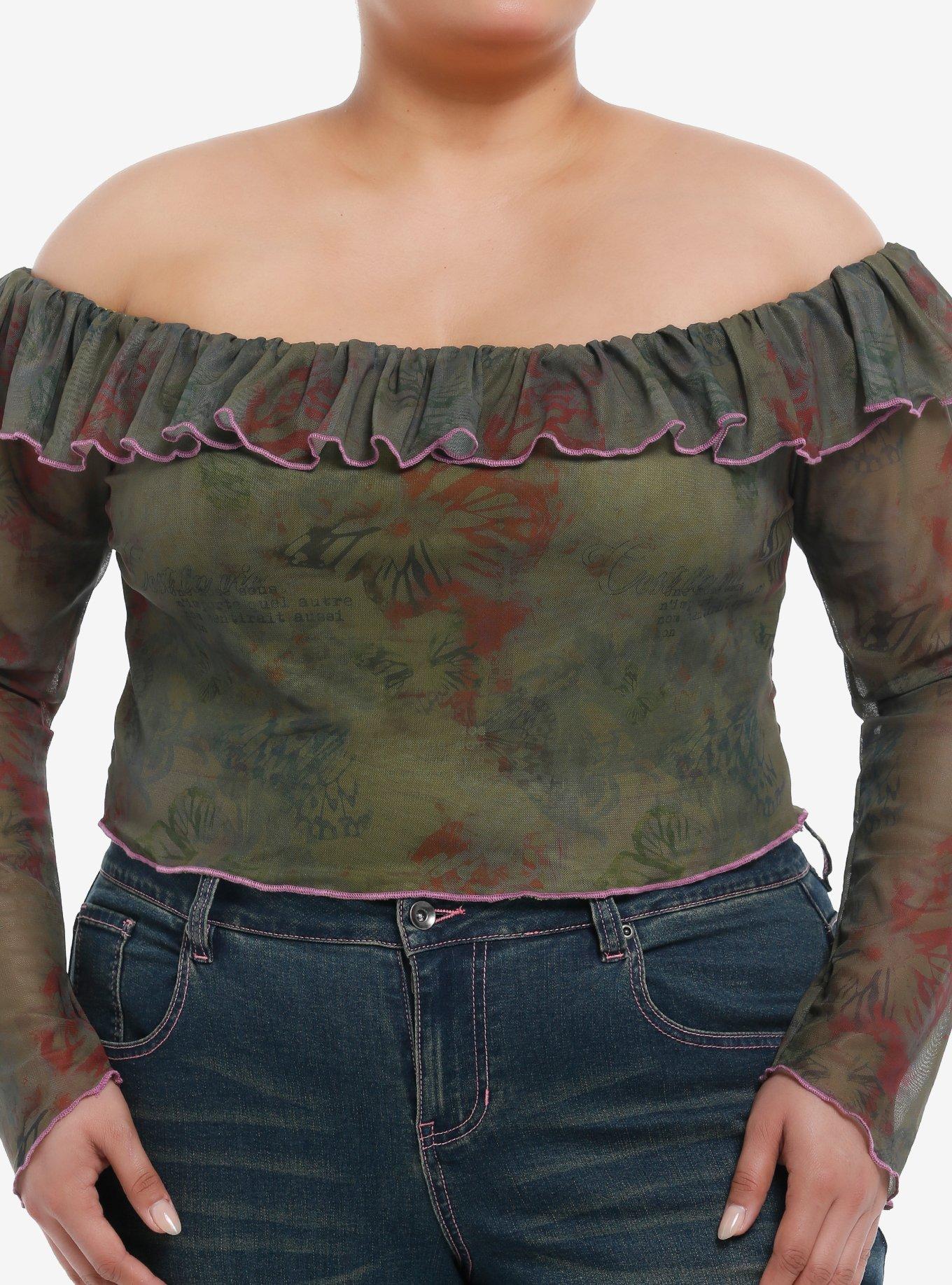 MARKET Grunge Butterfly Floral Girls Off-Shoulder Crop Top Plus Size