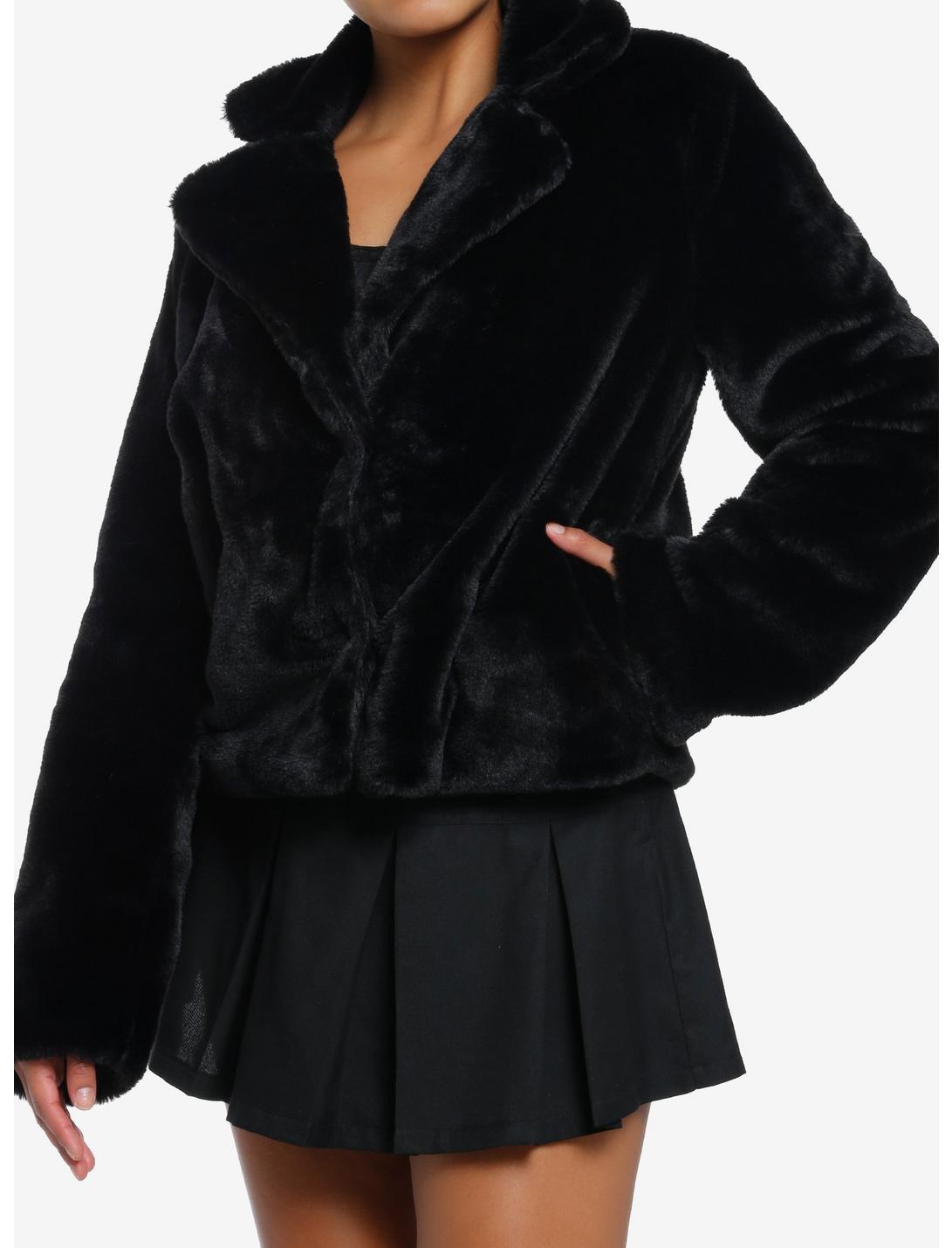 Cosmic Aura Black Faux Fur Girls Jacket, BLACK, hi-res