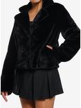 Cosmic Aura Black Faux Fur Girls Jacket, BLACK, hi-res