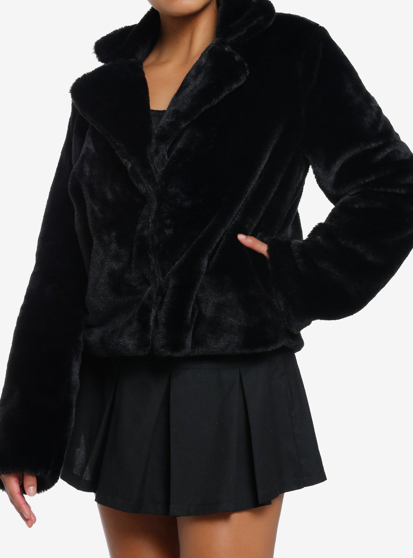 Cosmic Aura Black Faux Fur Girls Jacket, , hi-res