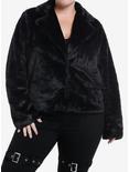 Cosmic Aura Black Faux Fur Girls Jacket Plus Size, BLACK, hi-res