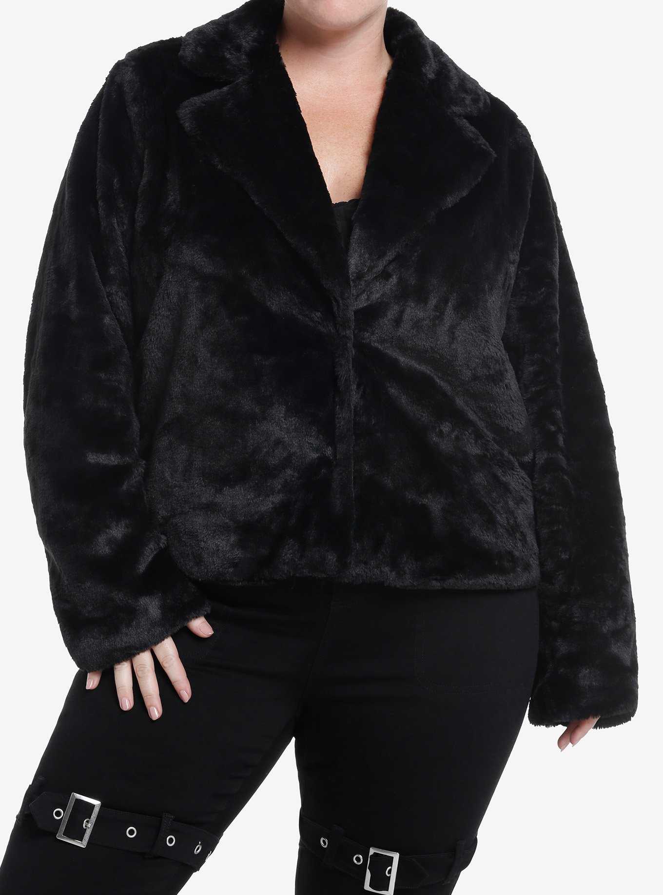 Cosmic Aura Black Faux Fur Girls Jacket Plus Size, , hi-res