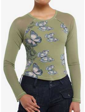 Thorn & Fable® Butterfly Mesh Panel Girls Long-Sleeve Top, , hi-res