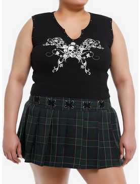 Social Collision® Skull Stud Ribbed Girls Crop Tank Top Plus Size, , hi-res