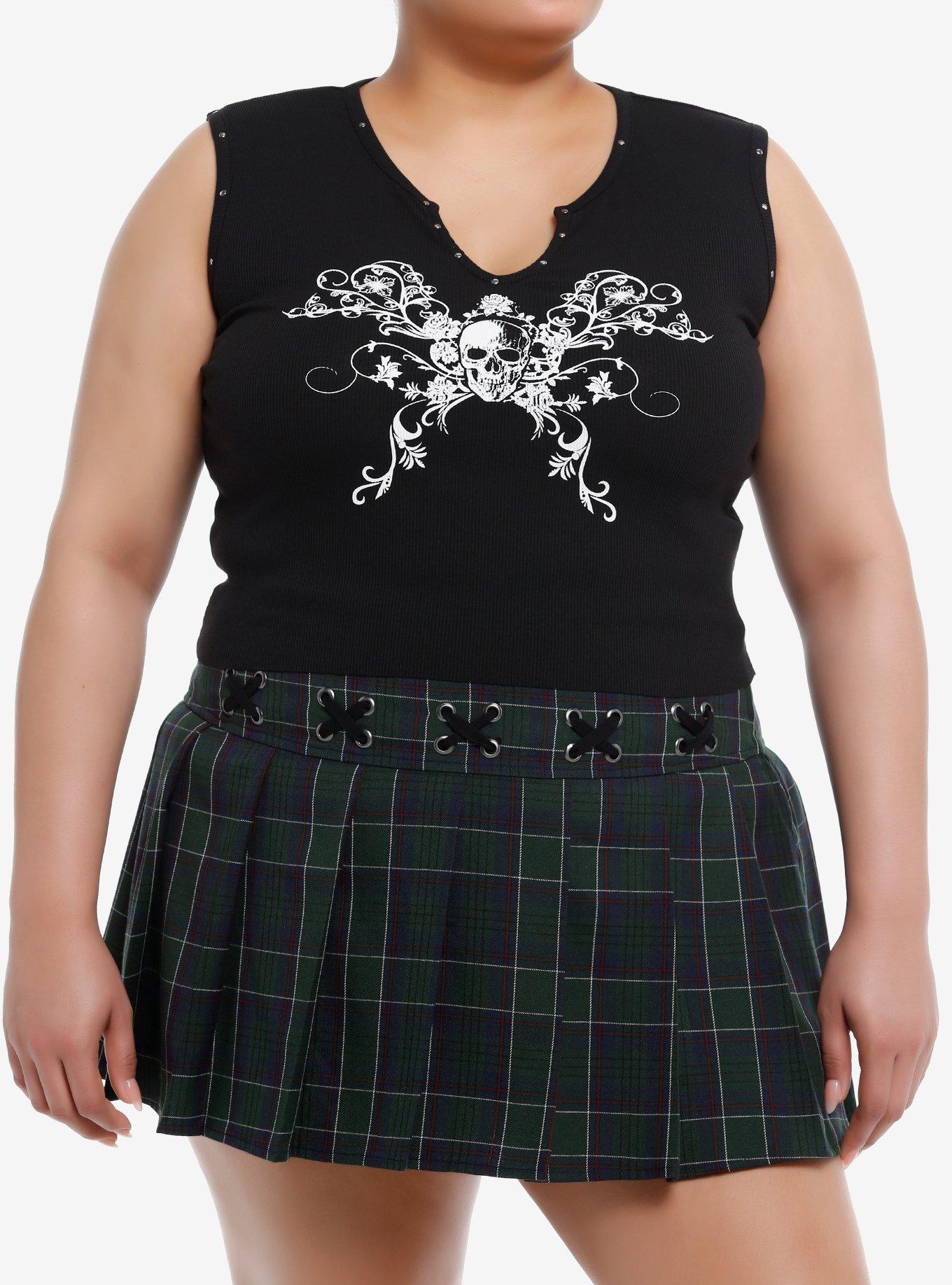 Social Collision® Skull Stud Ribbed Girls Crop Tank Top Plus Size, , hi-res