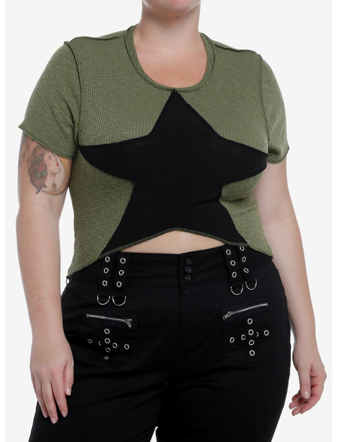 Olive Star V-Cut Girls Crop Top Plus Size, BLACK, hi-res