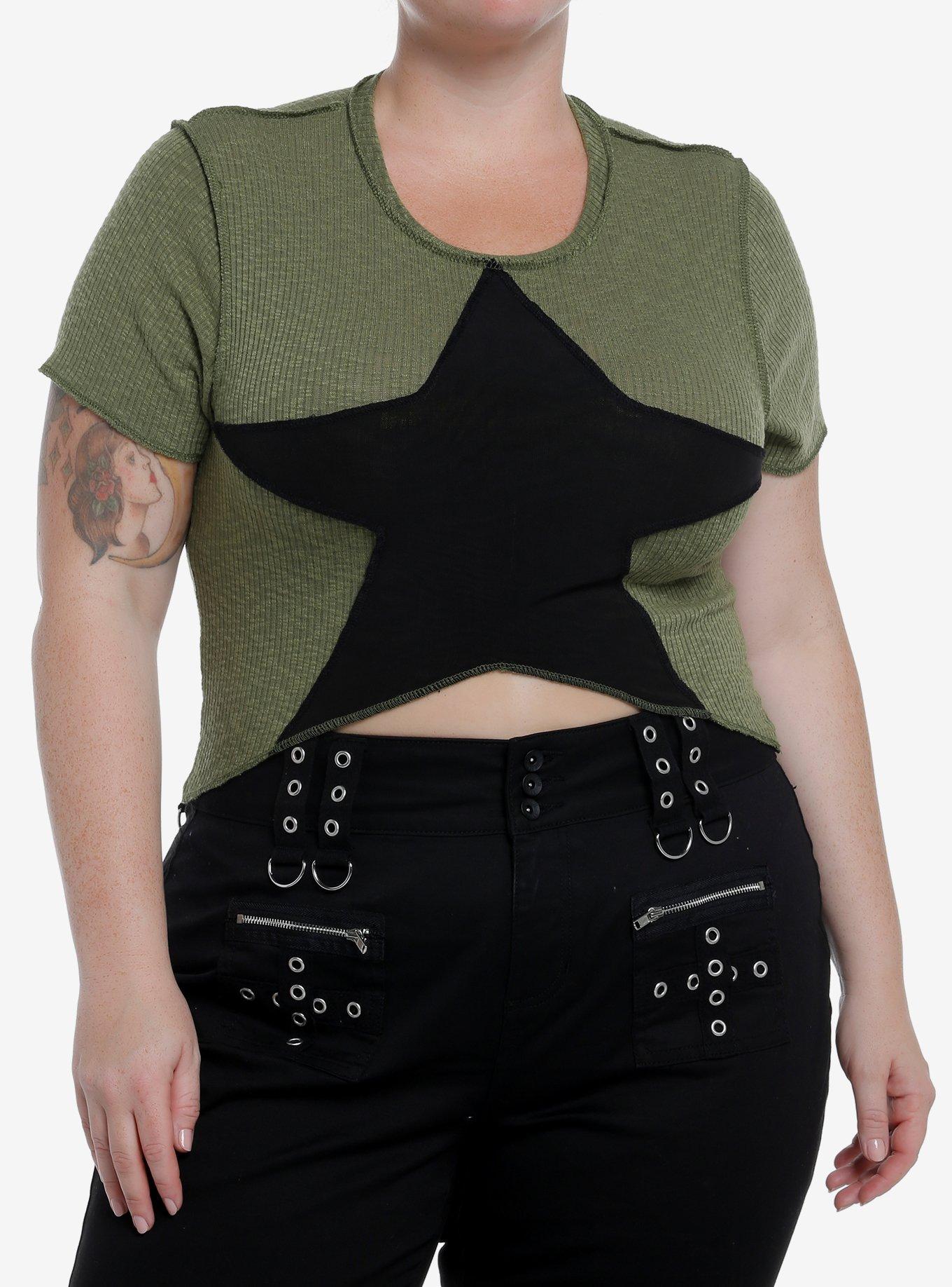 Olive Star V-Cut Girls Crop Top Plus Size, , hi-res