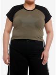 Star Rhinestone Dark Raglan Girls Crop T-Shirt Plus Size, BLACK, hi-res
