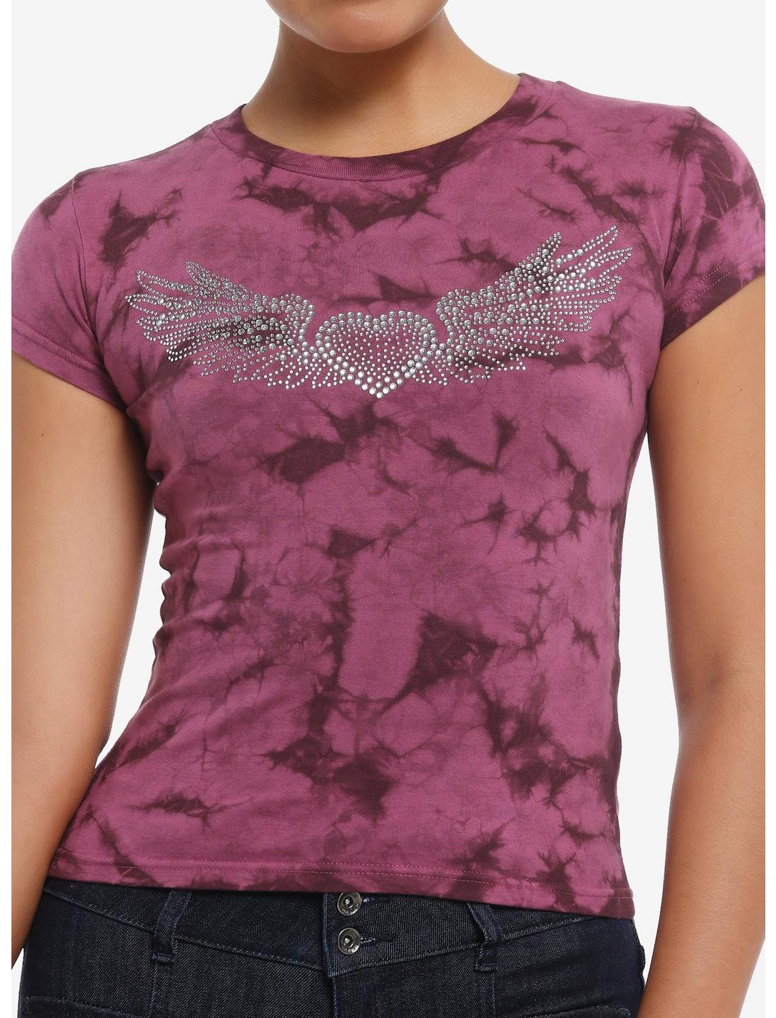 Winged Heart Rhinestone Pink Tie-Dye Girls Baby T-Shirt, PINK, hi-res