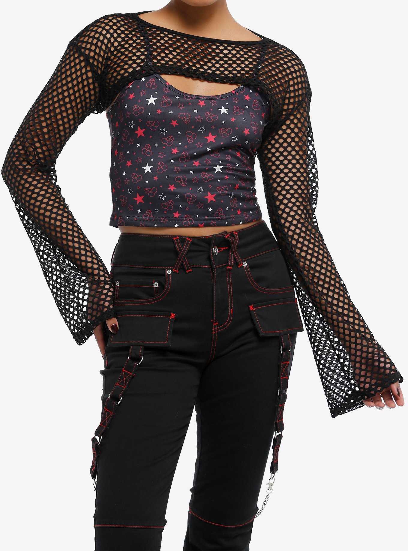 Does anyone have any idea where to find a fishnet shirt and cropped black  shirt like this? : r/findfashion