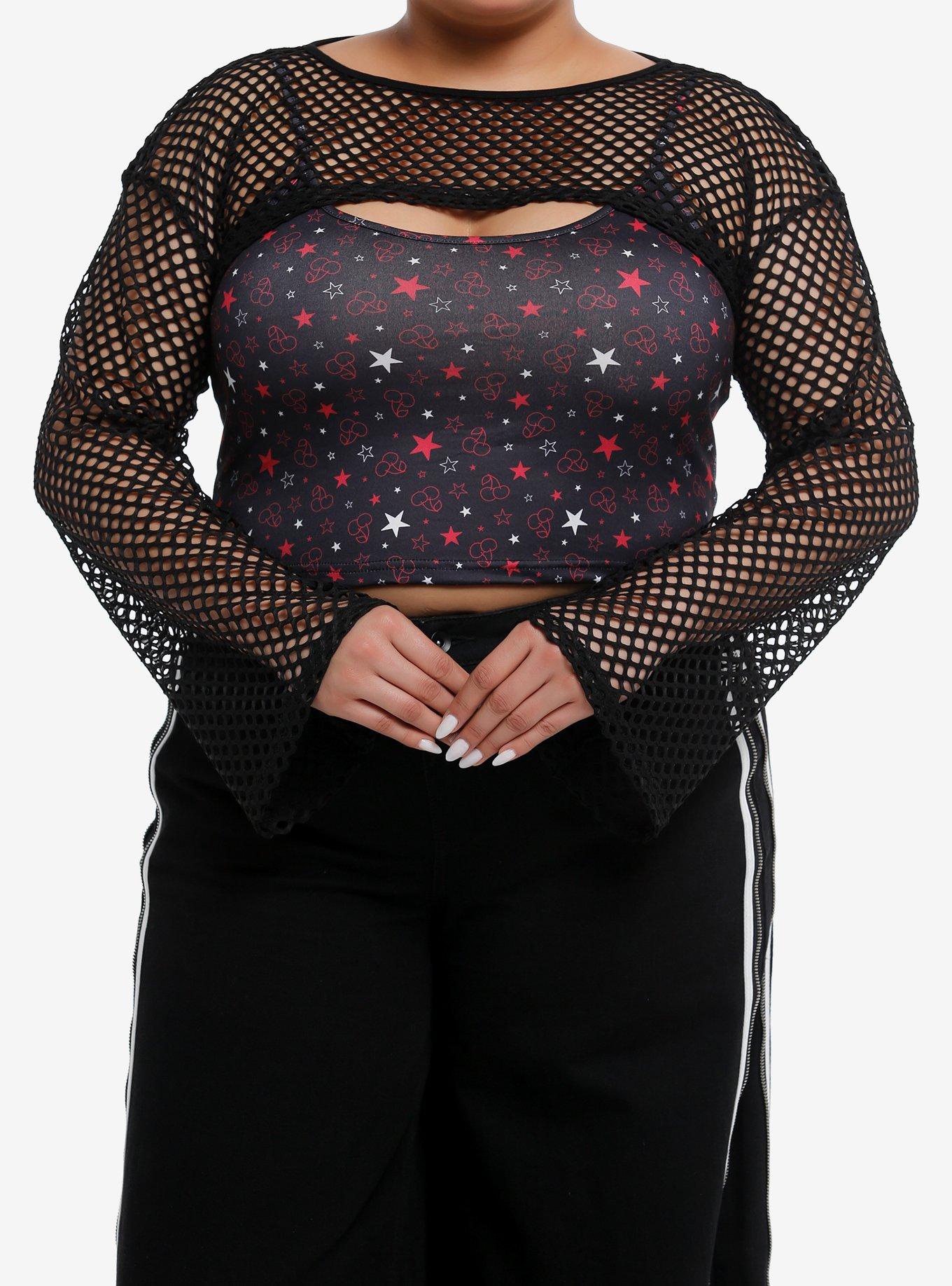 Star Cami Fishnet Bolero Shrug Girls Top Set Plus Size, RED, hi-res
