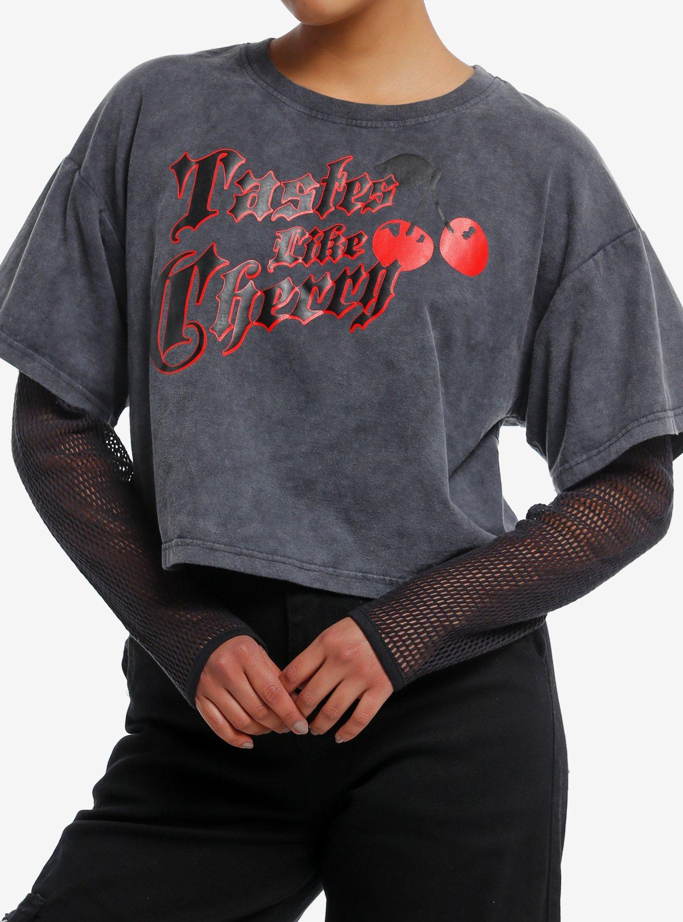 Daisy Street Tastes Like Cherry Fishnet Sleeve Girls Twofer T-Shirt