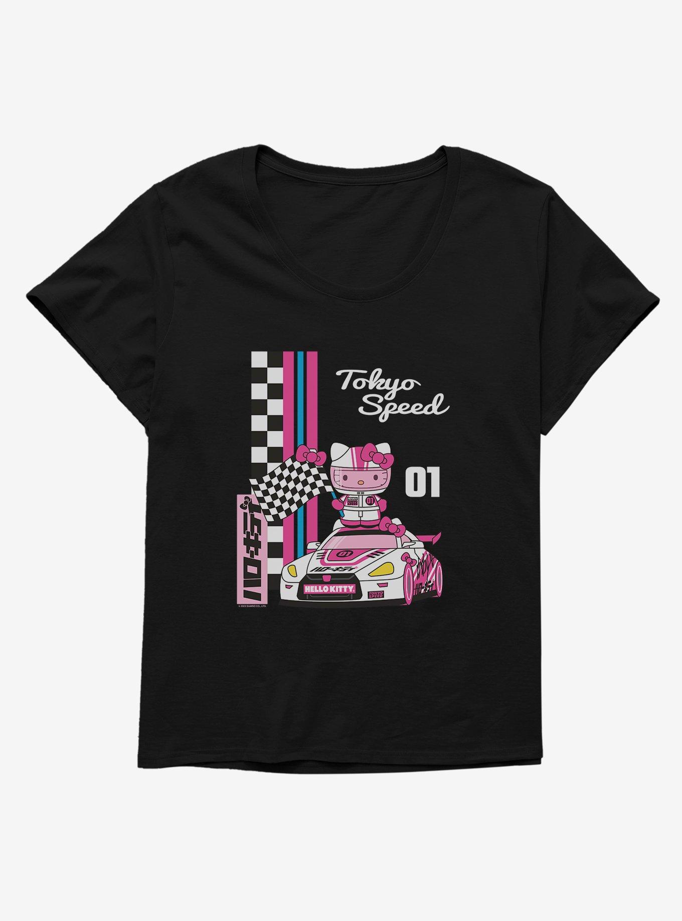 Hello Kitty And Friends Checkered Flag Tokyo Speed Girls T-Shirt Plus Size, BLACK, hi-res