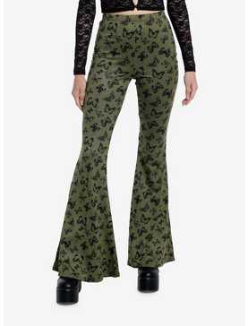 Thorn & Fable Green & Black Butterfly Flare Leggings, , hi-res
