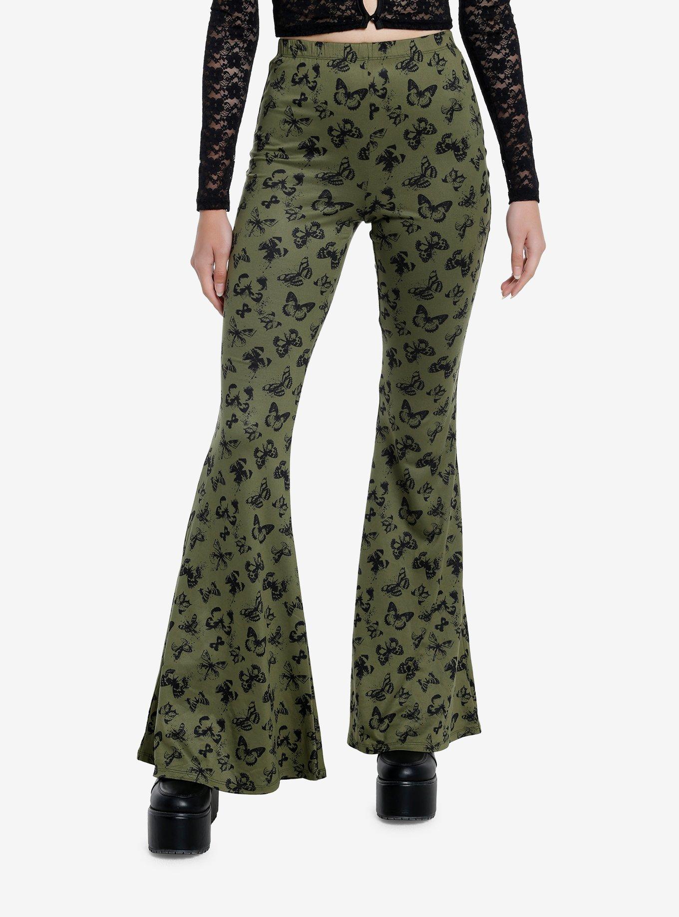 Thorn & Fable Green & Black Butterfly Flare Leggings | Hot Topic