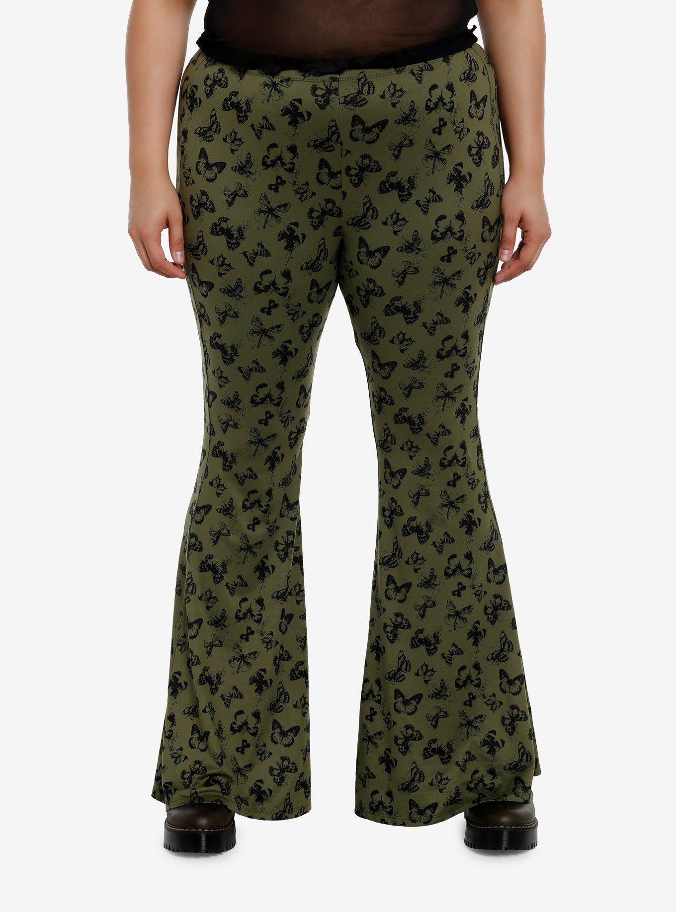 Thorn & Fable Green & Black Butterfly Flare Leggings Plus Size