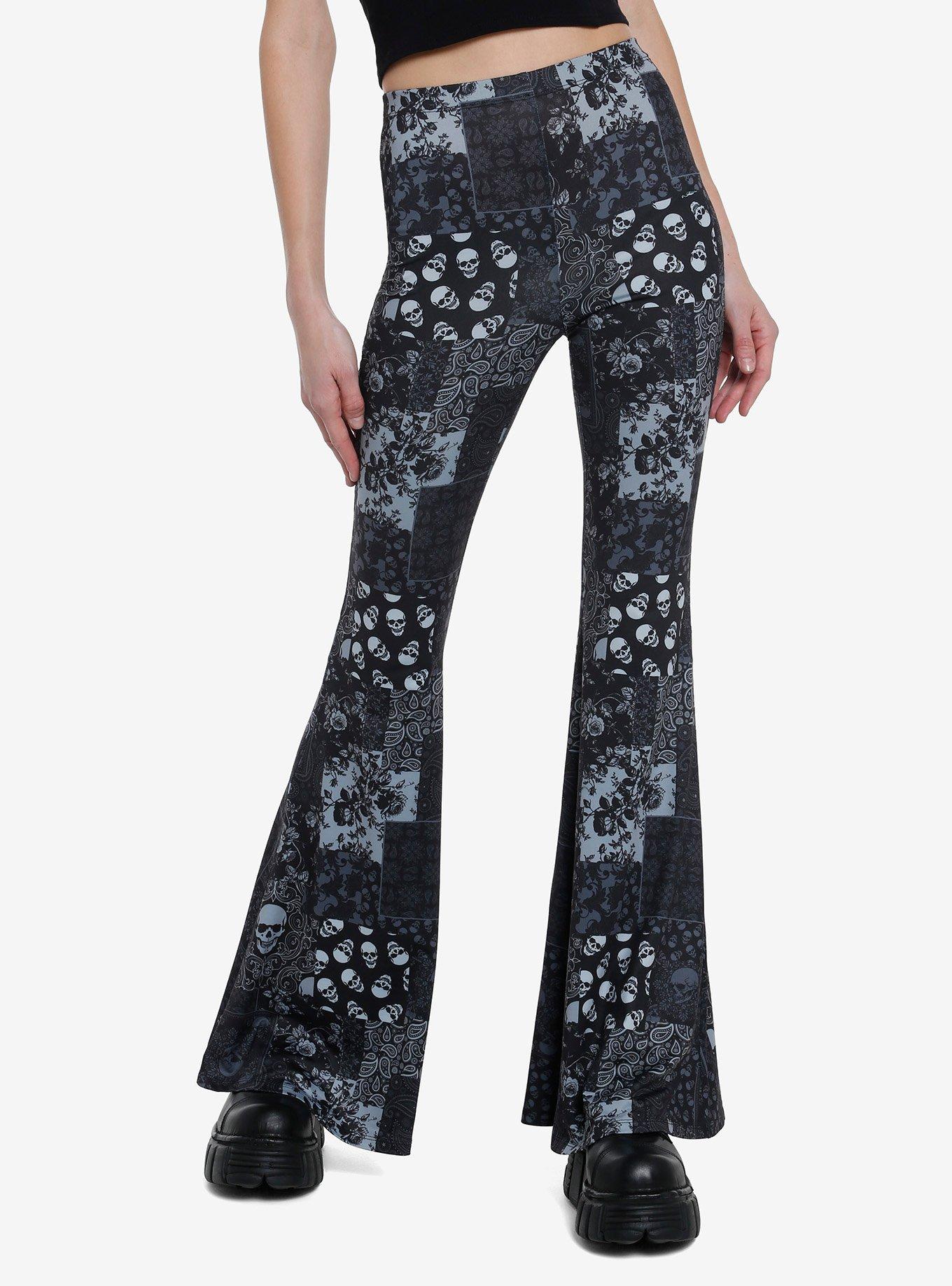 Skull Paisley Patchwork Flare Leggings, , hi-res