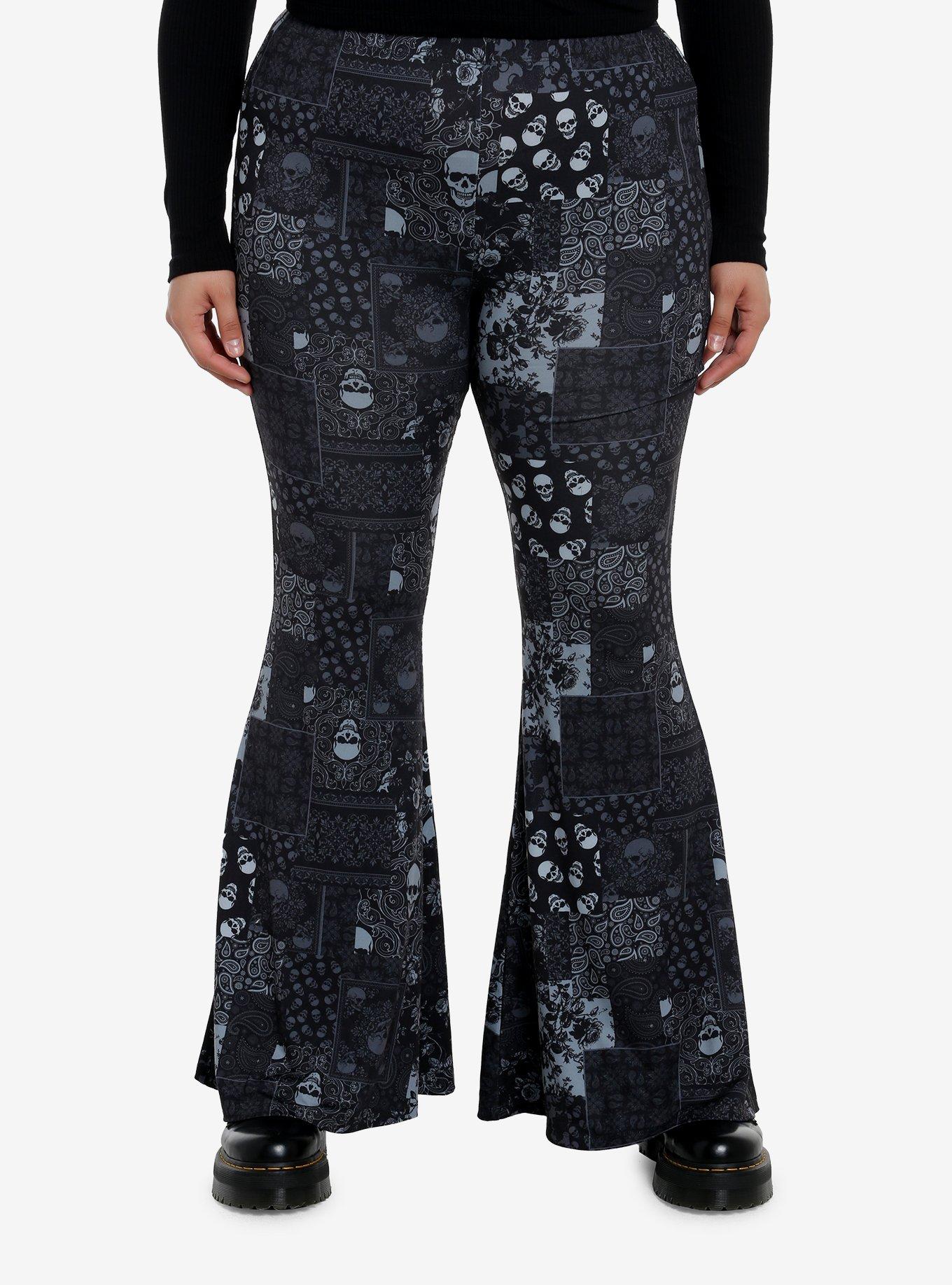 Social Collision Skull Paisley Patchwork Flare Leggings Plus Size, , hi-res