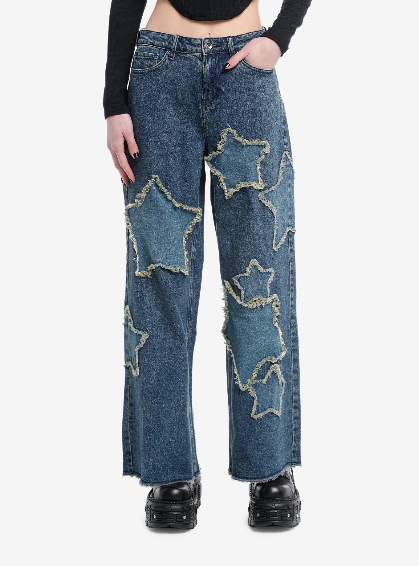 Star Patch Wide Leg Jeans, , hi-res