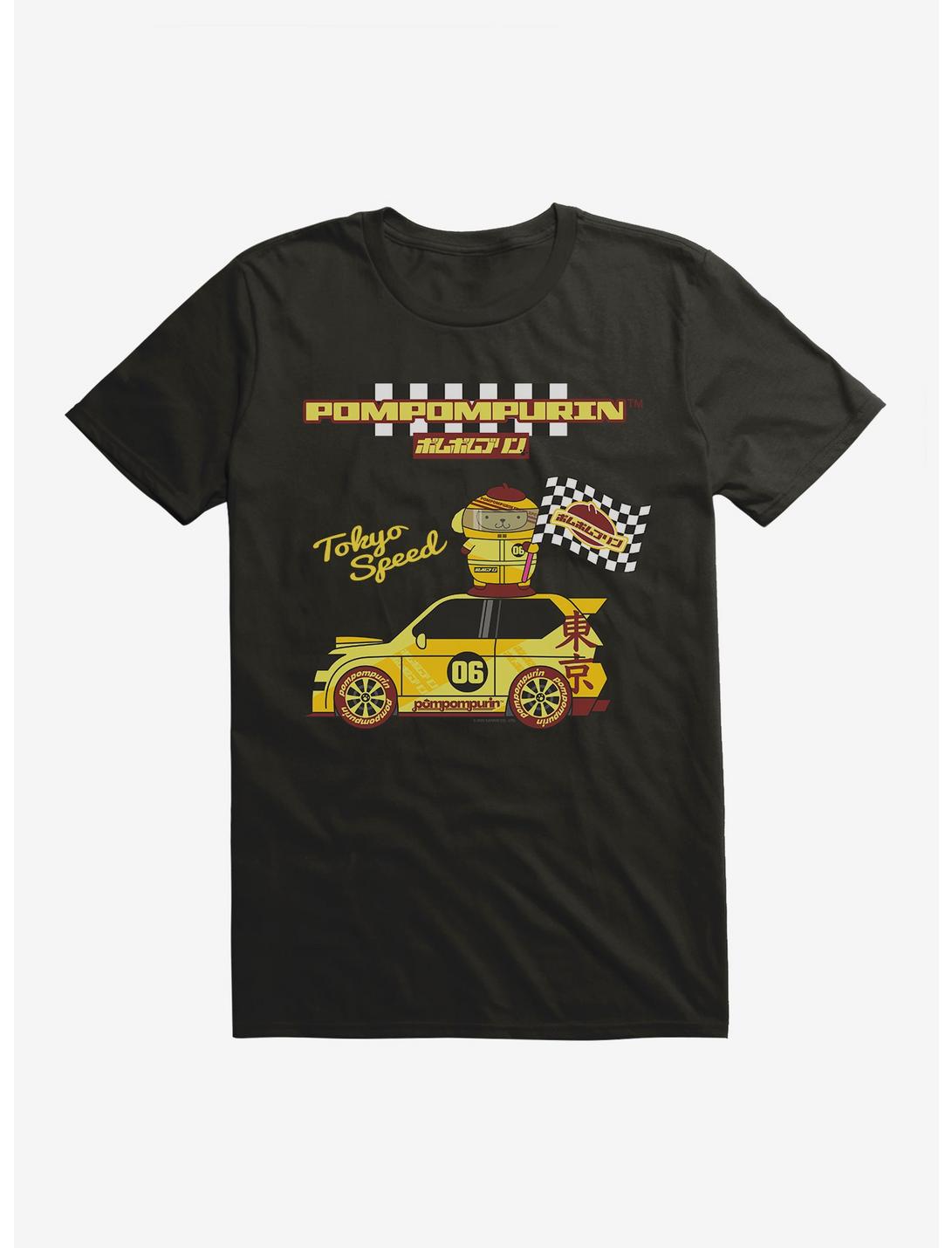 Hello Kitty And Friends Pompompurin Race Car Tokyo Speed T-Shirt, BLACK, hi-res