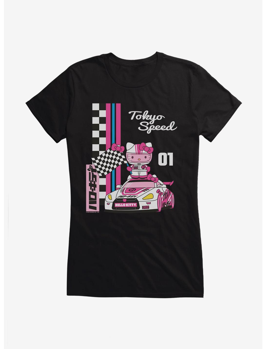 Hello Kitty And Friends Checkered Flag Tokyo Speed Girls T-Shirt, BLACK, hi-res