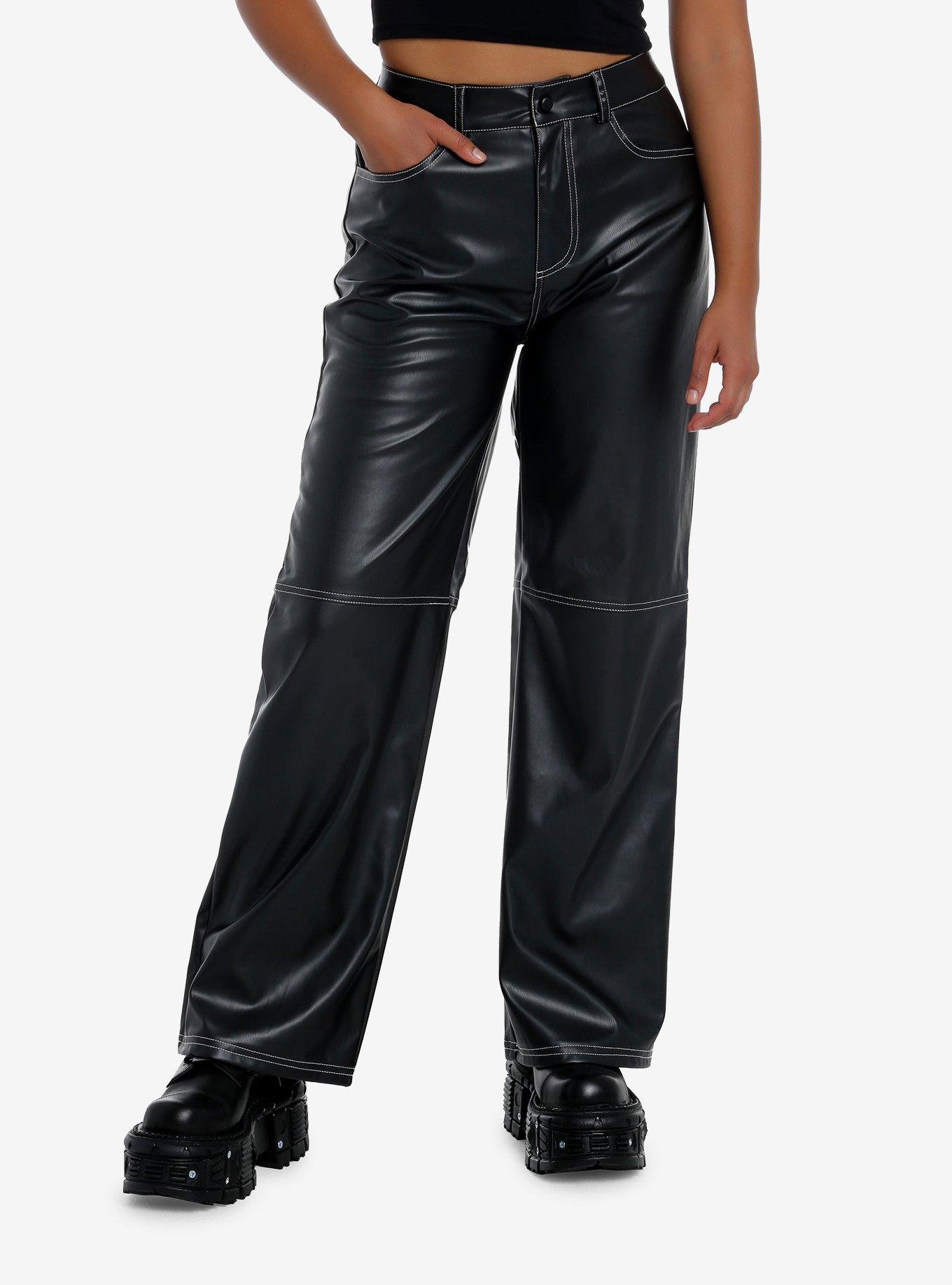 Black Faux Leather Turn Up Hem Hot Pants