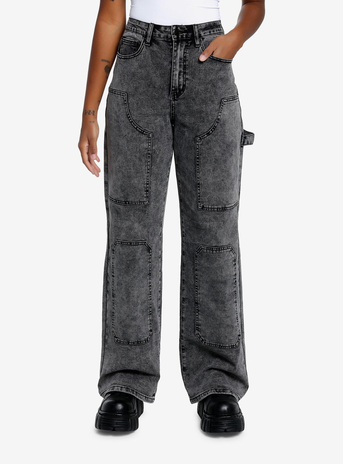 Grey Wash Wide Leg Carpenter Pants, , hi-res