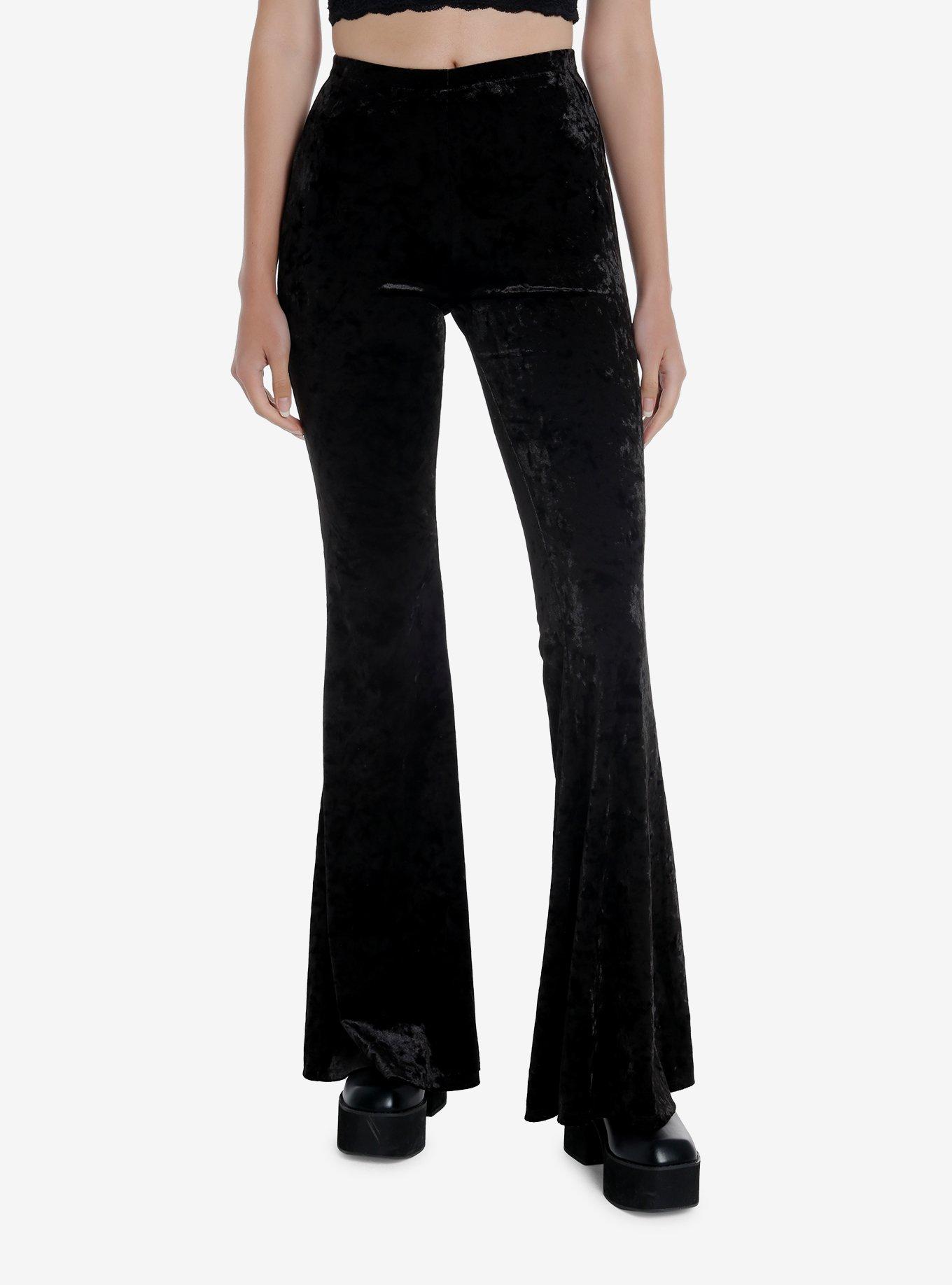 You're My Secret] Women Pant Gothic Black Velvet Flare Pants Sexy