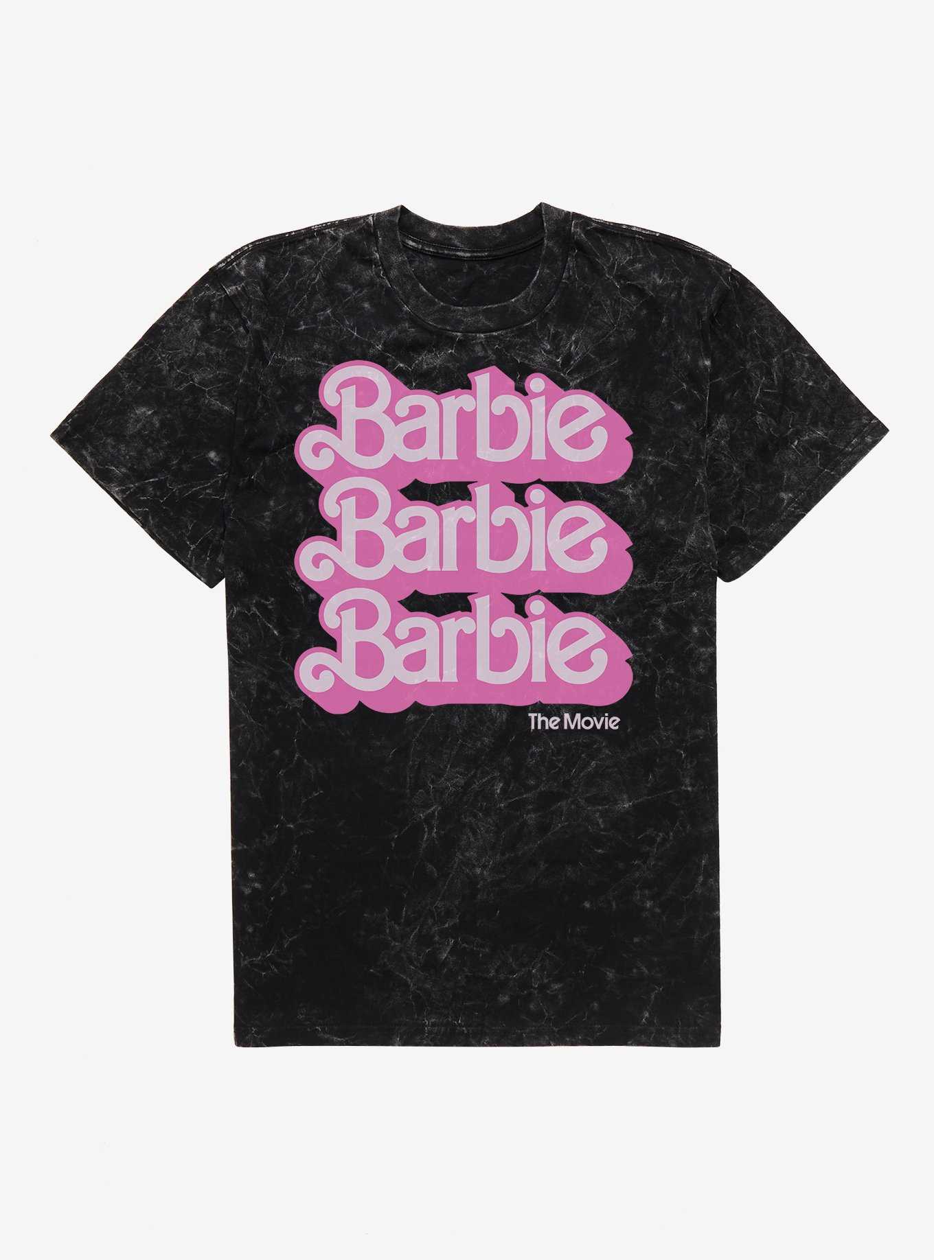 Barbie The Movie Text Stack Mineral Wash T-Shirt, , hi-res