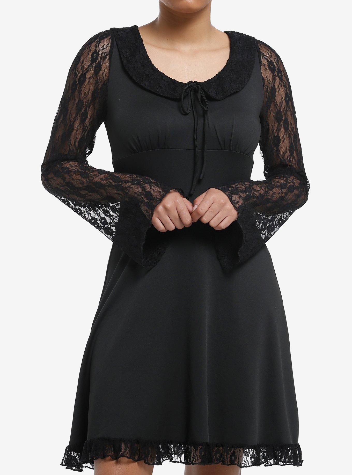 Daisy Street Black Lace Long-Sleeve Mini Dress, BLACK, hi-res