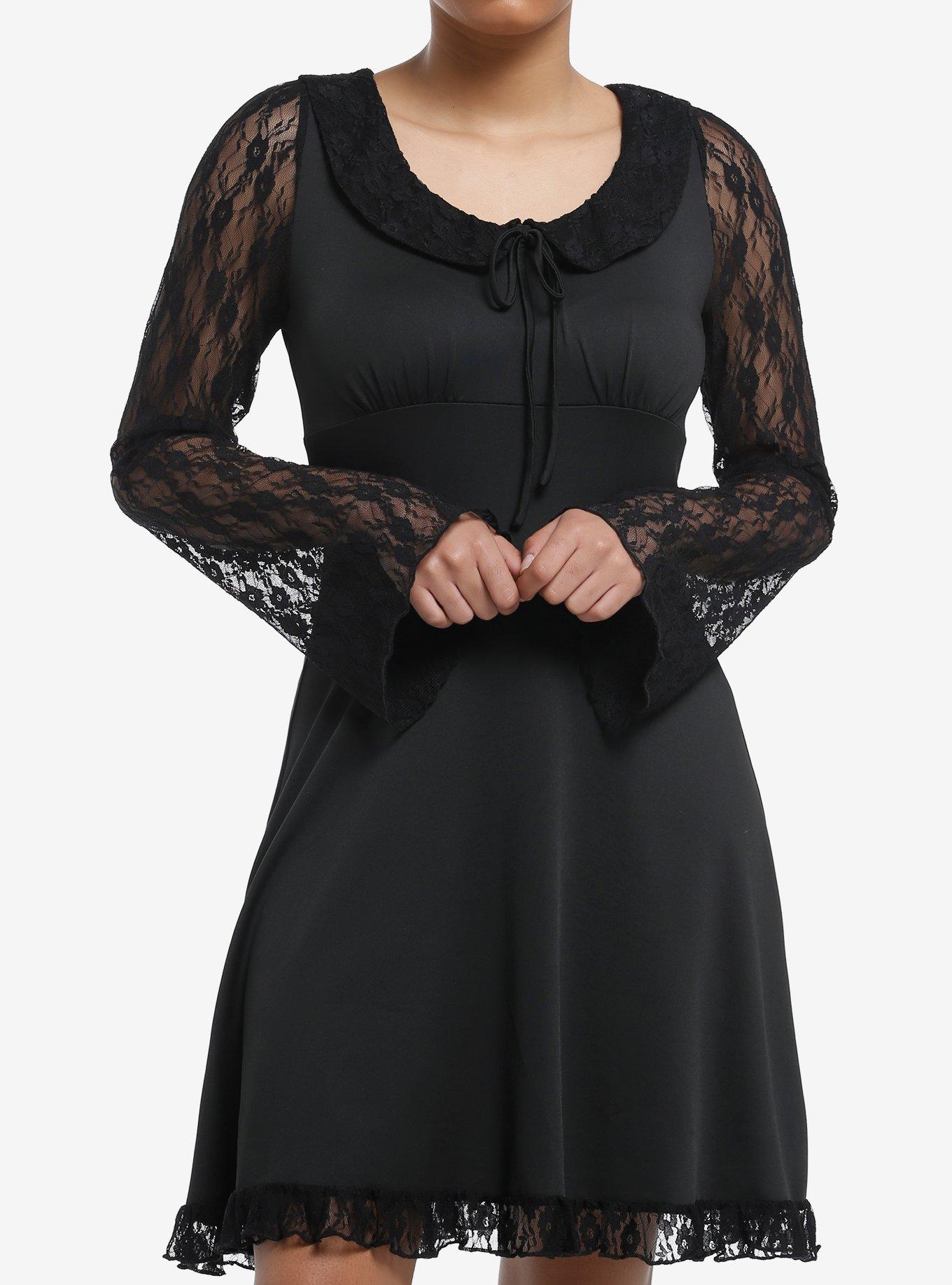 Daisy Street Black Lace Long-Sleeve Mini Dress, , hi-res