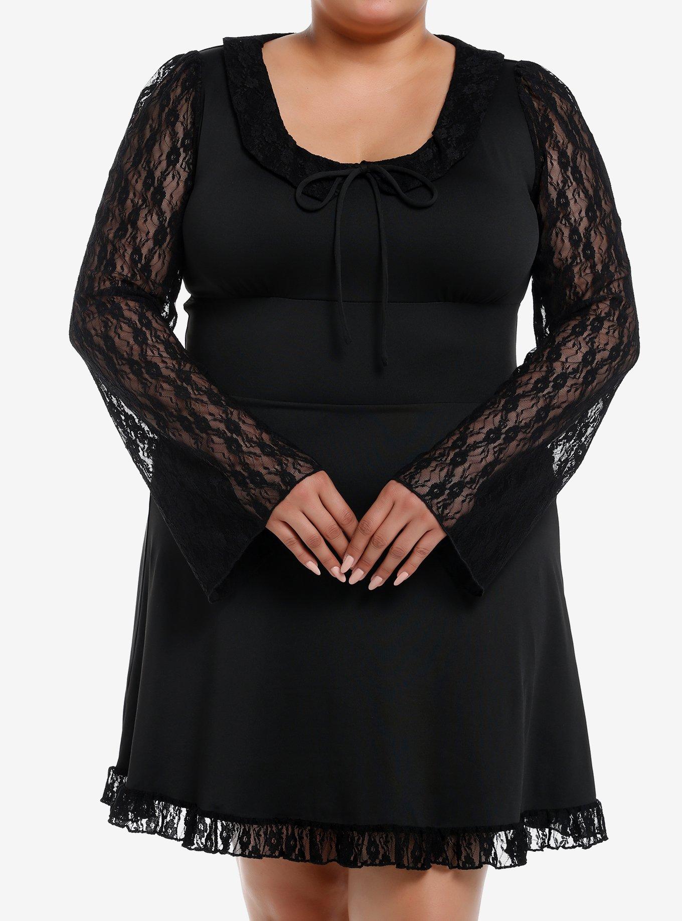 Daisy Street Black Lace Long-Sleeve Mini Dress Plus Size, , hi-res