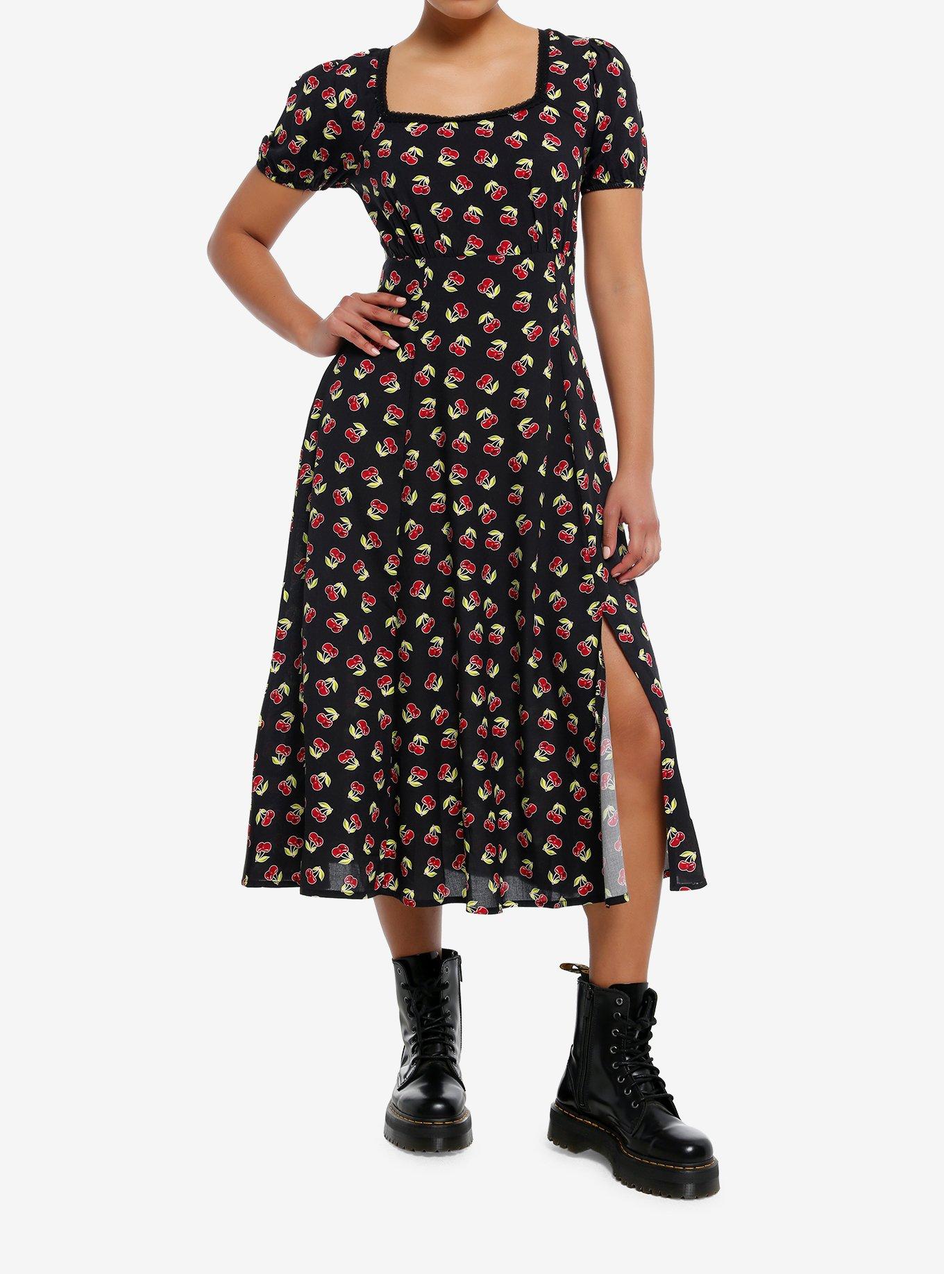 Red Cherry Empire Midi Dress, RED, hi-res