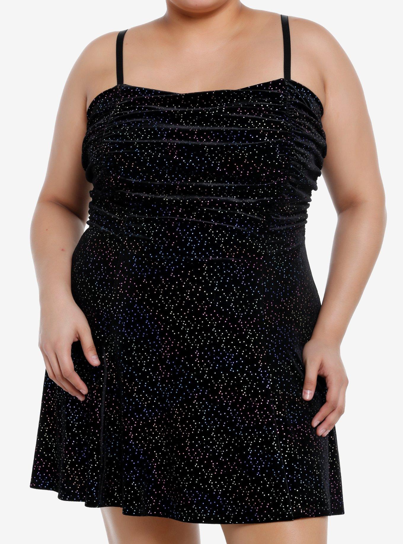 Cosmic Aura Rainbow Sparkle Velvet Cami Dress Plus Size, RAINBOW, hi-res