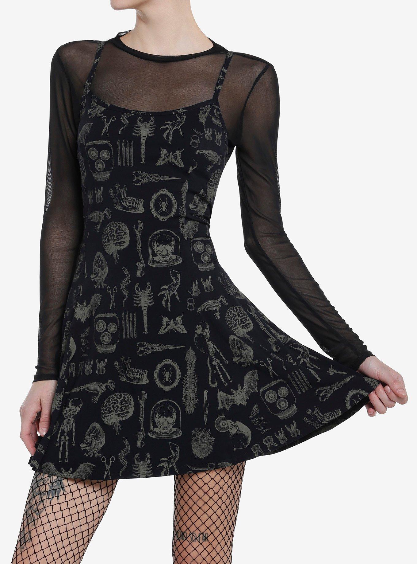 Social Collision Taxidermy Print Twofer Mini Dress, GREY, hi-res