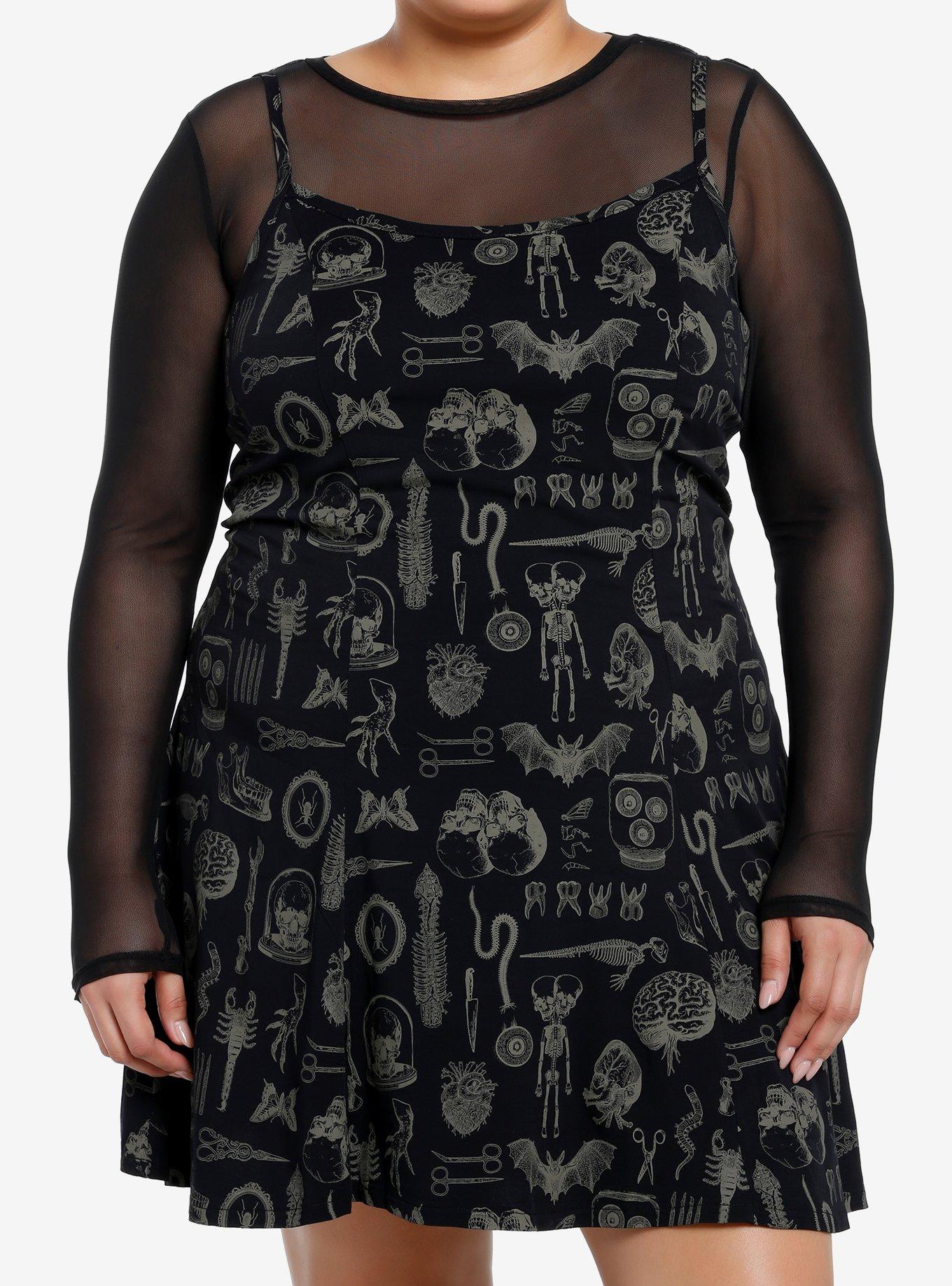 Social Collision Taxidermy Print Twofer Mini Dress Plus Size, GREY, hi-res