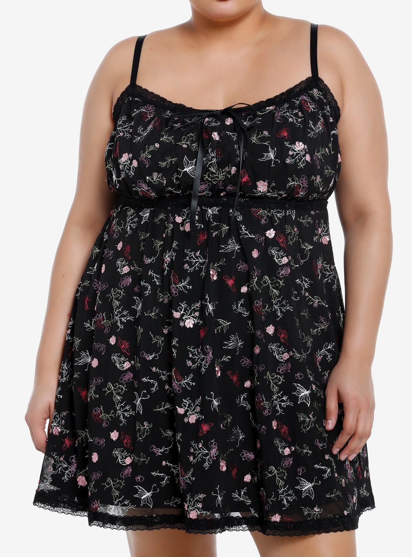Embroidered Cami Dress Plus - Black/Charcoal